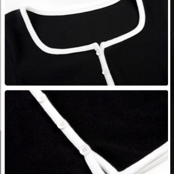 Square Neck Contrast Trim Long Sleeve Knit Shirt - Picture 5 of 5